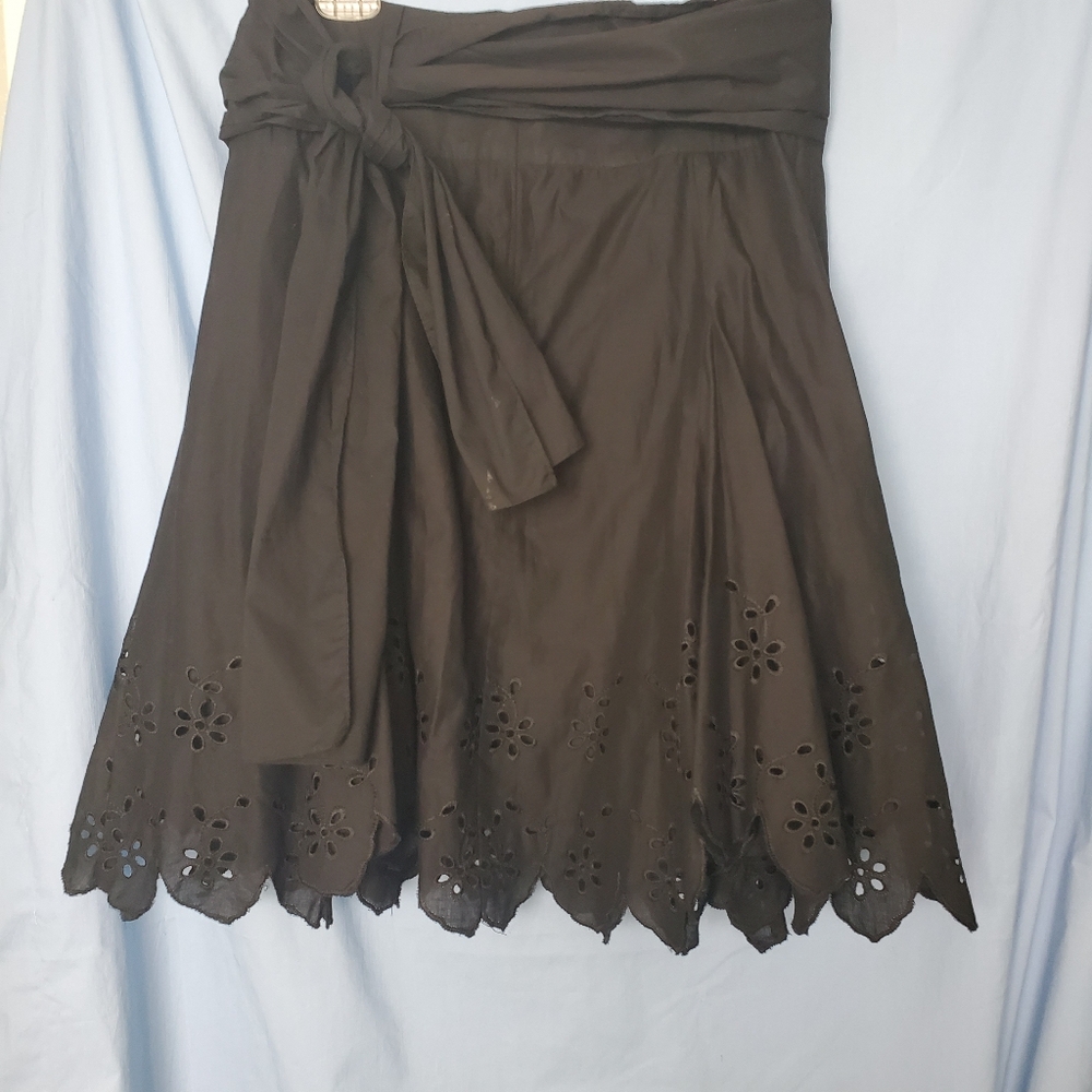 Windsor Black Cotton Eyelet Mini Skirt Whimsigoth Dark Cottage Sz 9/10 - Picture 2 of 7